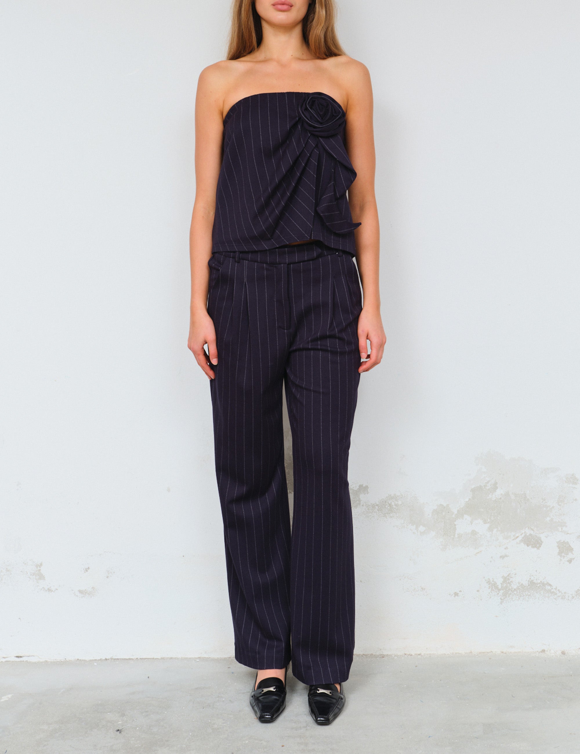 Zoe Pants Navy/White Pinstripes