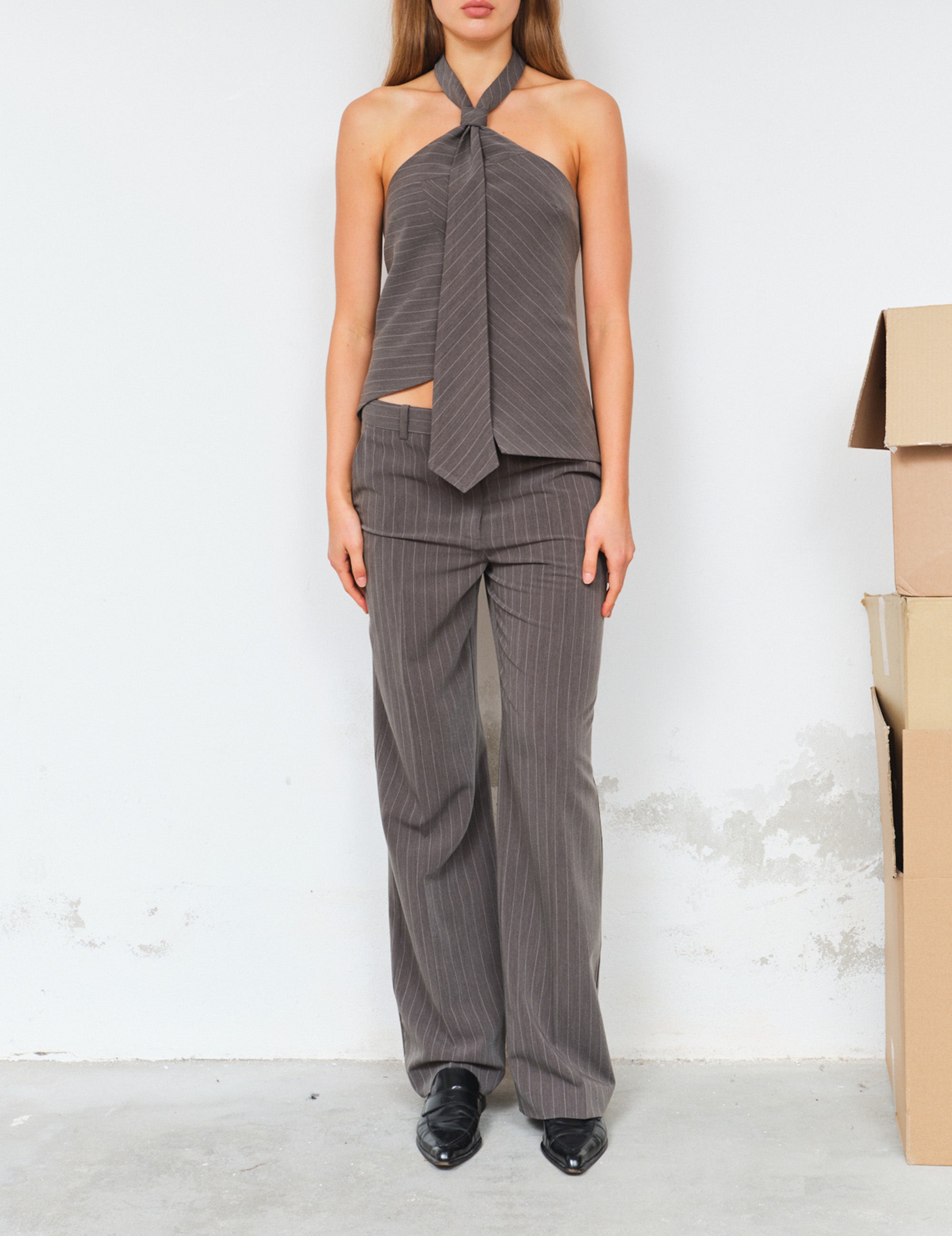Steven Straight Pants Grey/White Pinstripes