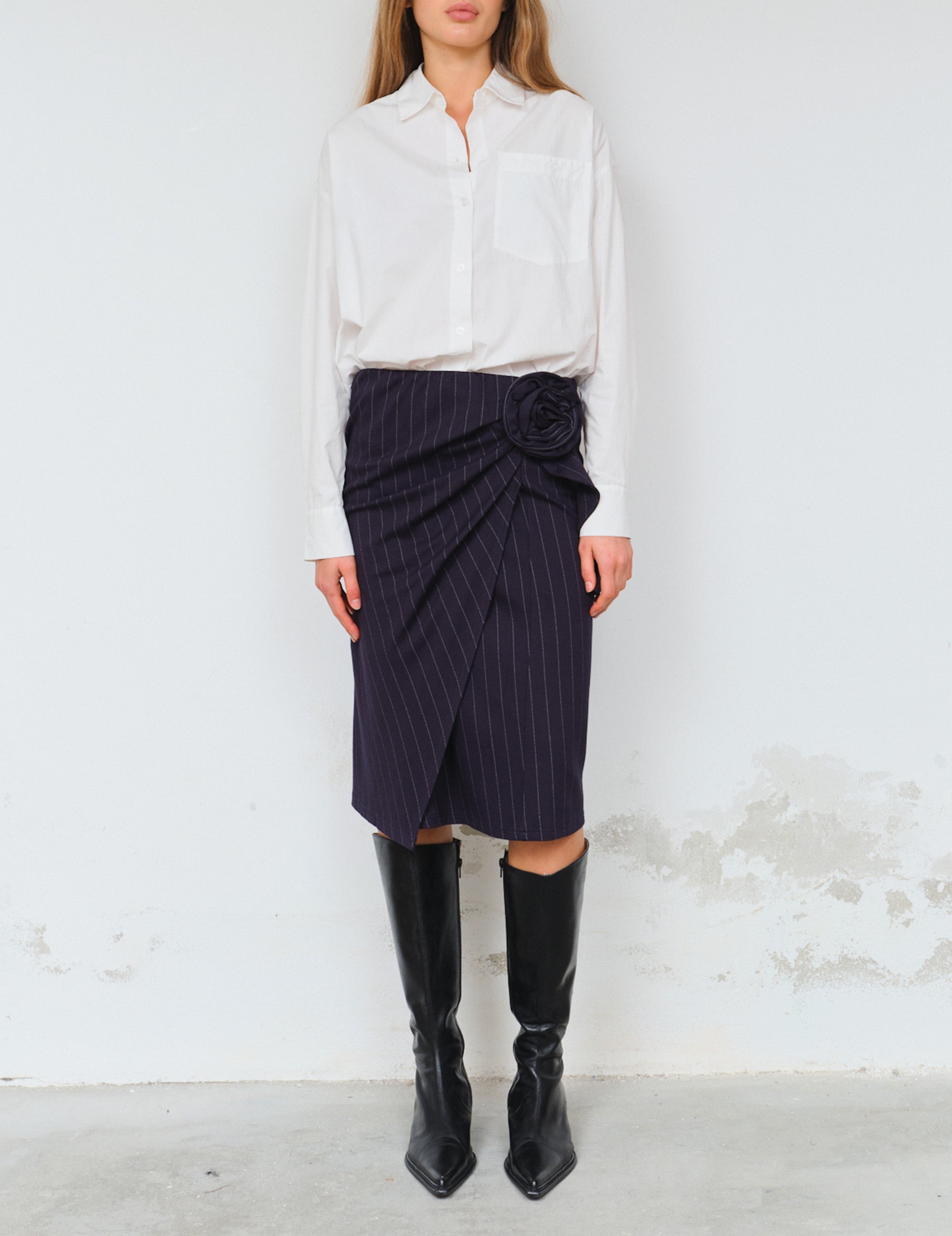 Zoe Pencil Skirt Navy/White Pinstripes