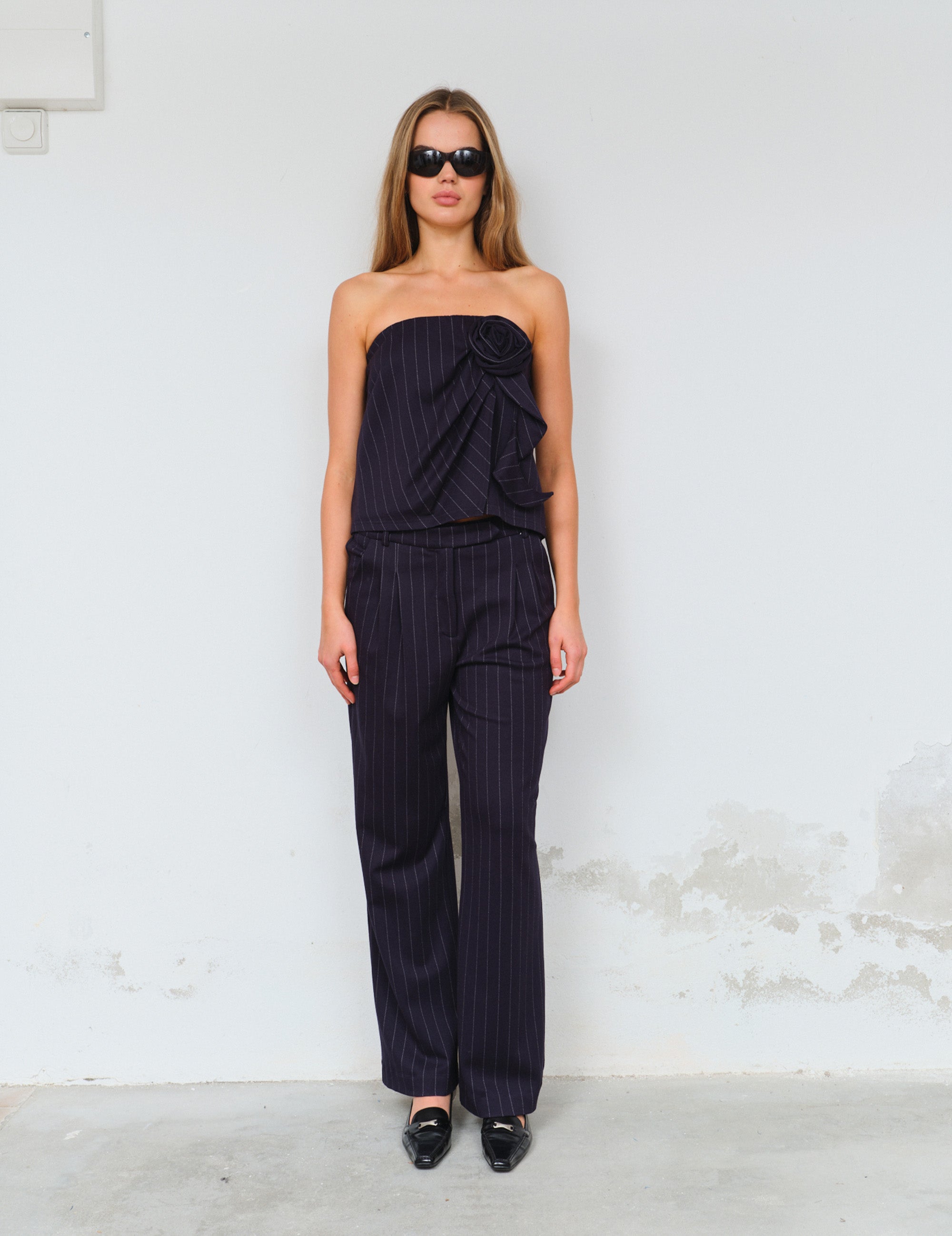 Zoe Boob Top Navy/White Pinstripes