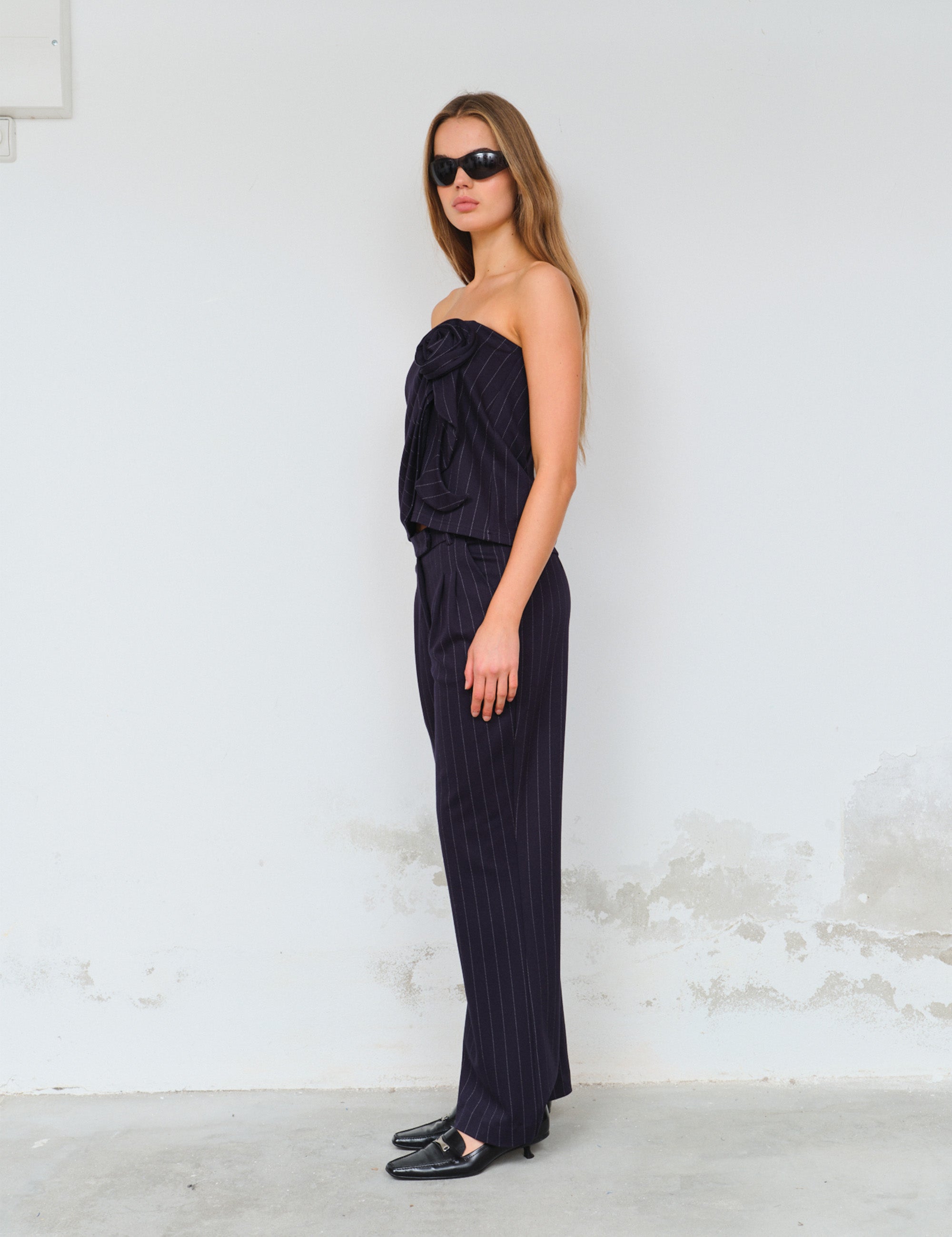 Zoe Boob Top Navy/White Pinstripes