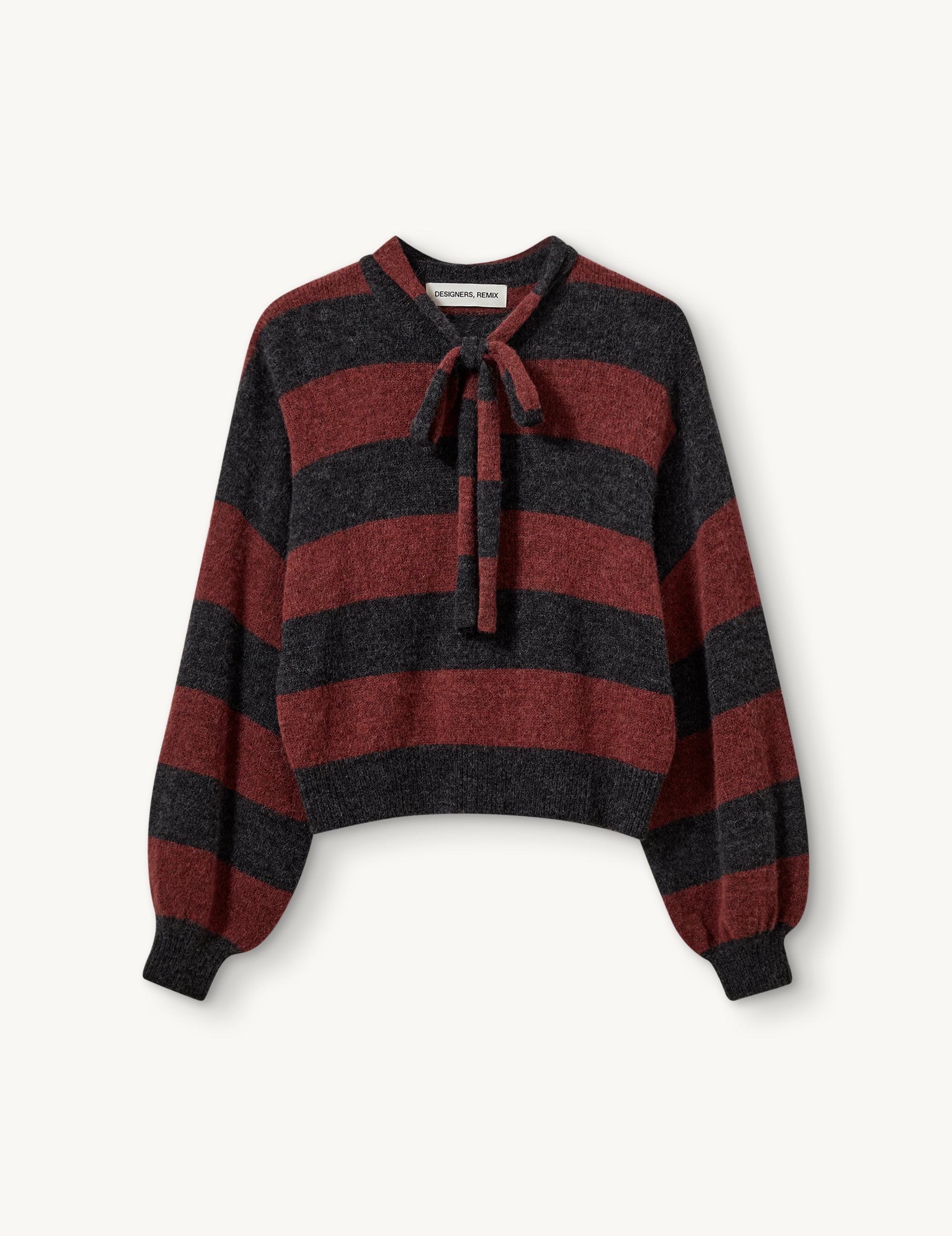 Verona Scarf Sweater Grey/ Burgundy Stripes