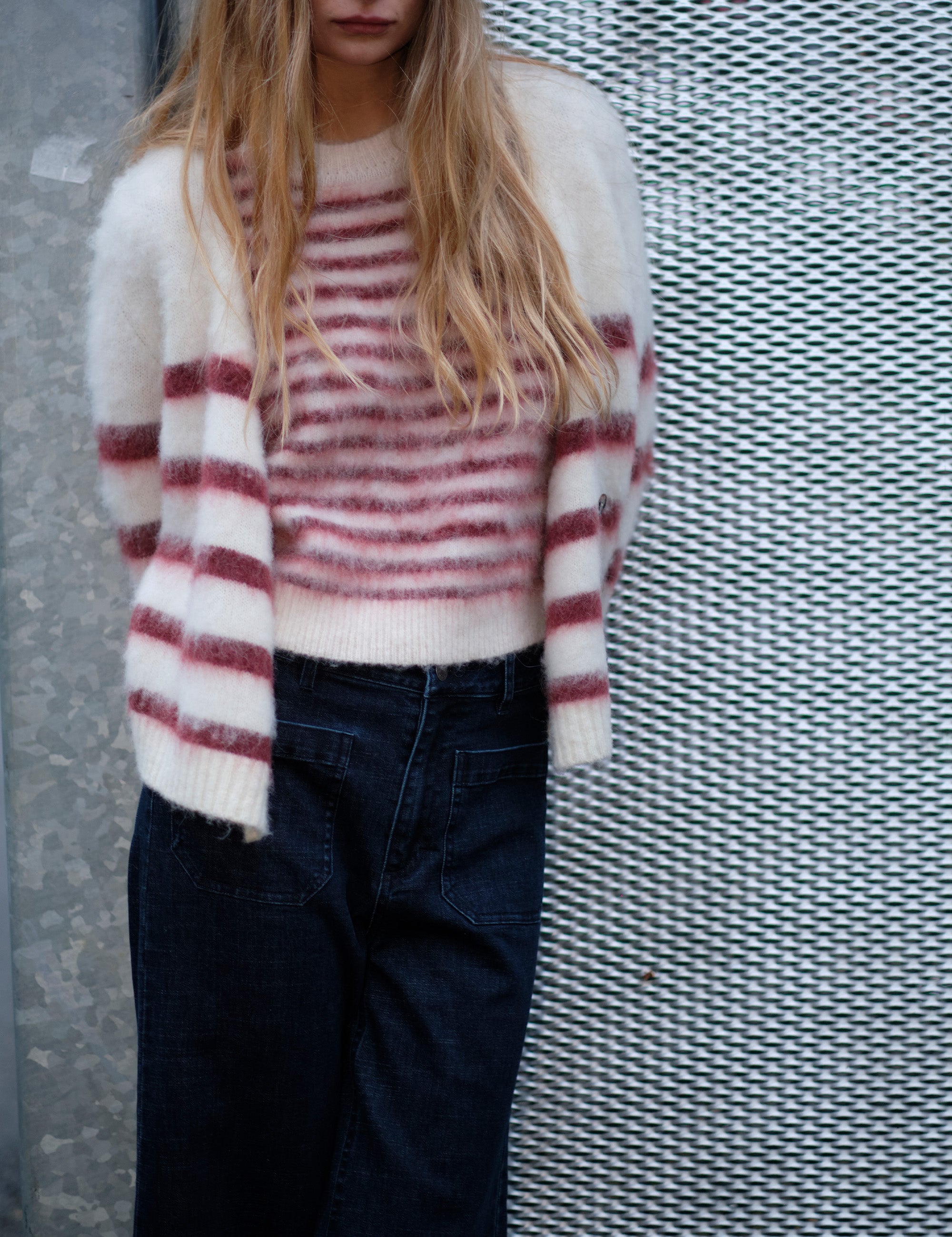 Verona Brushed Tee Cream/Burgundy Stripes