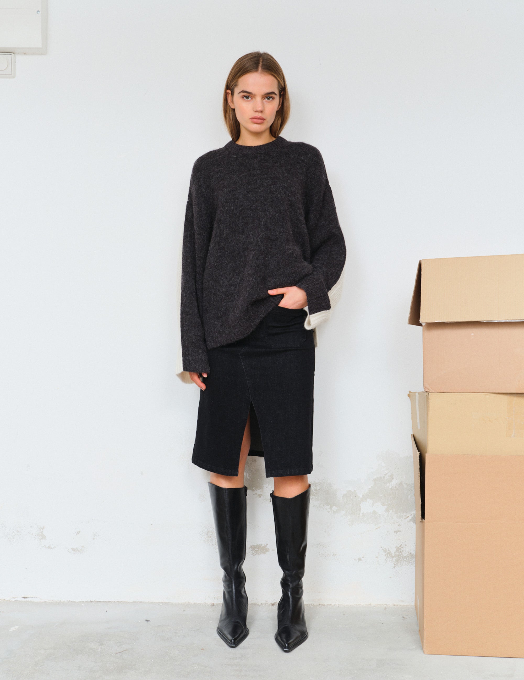 Verona Mix Sweater Cream/Grey Melange