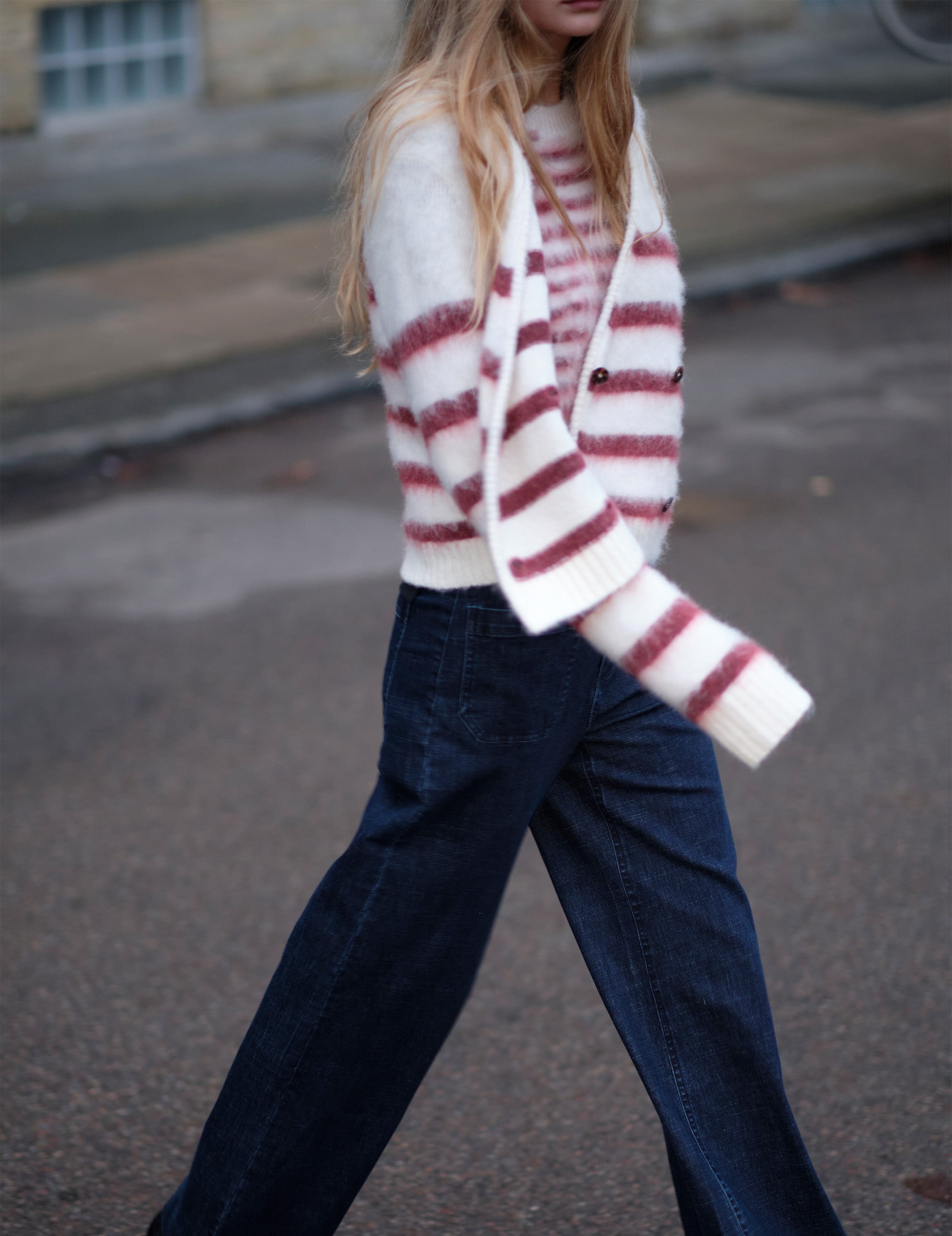 Verona V Brushed Jacket Cream/Burgundy Stripes