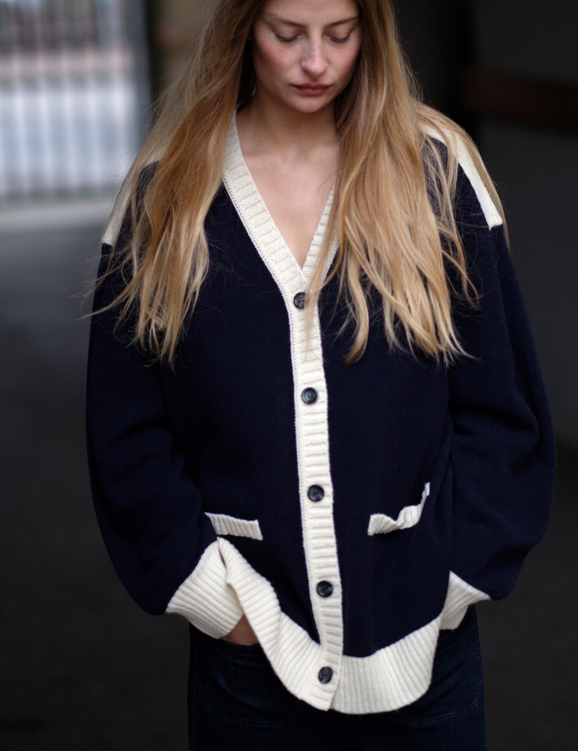 Carmen College Cardi Midnight Blue/Cream