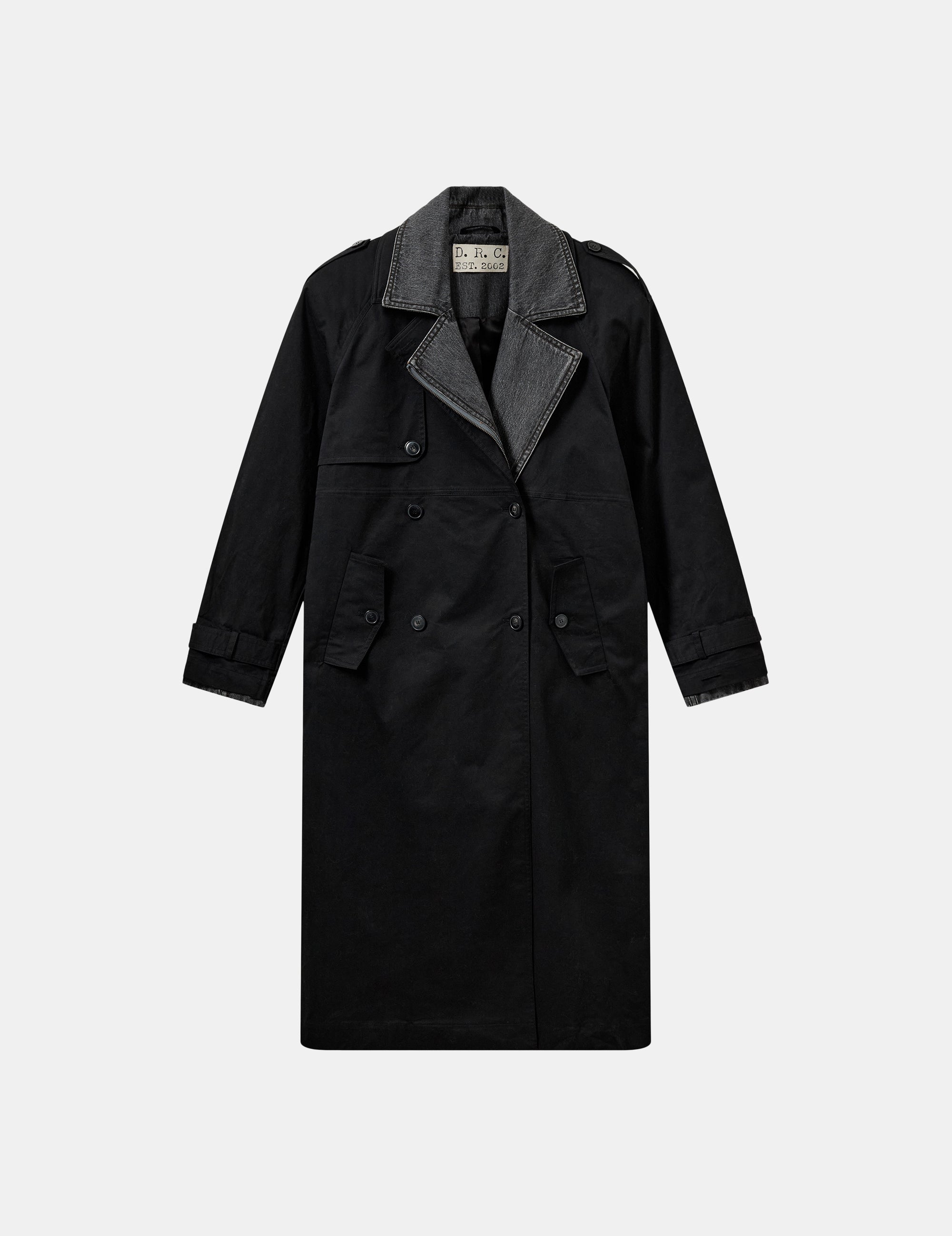 Dylan Biker Trench Black/Grey Denim