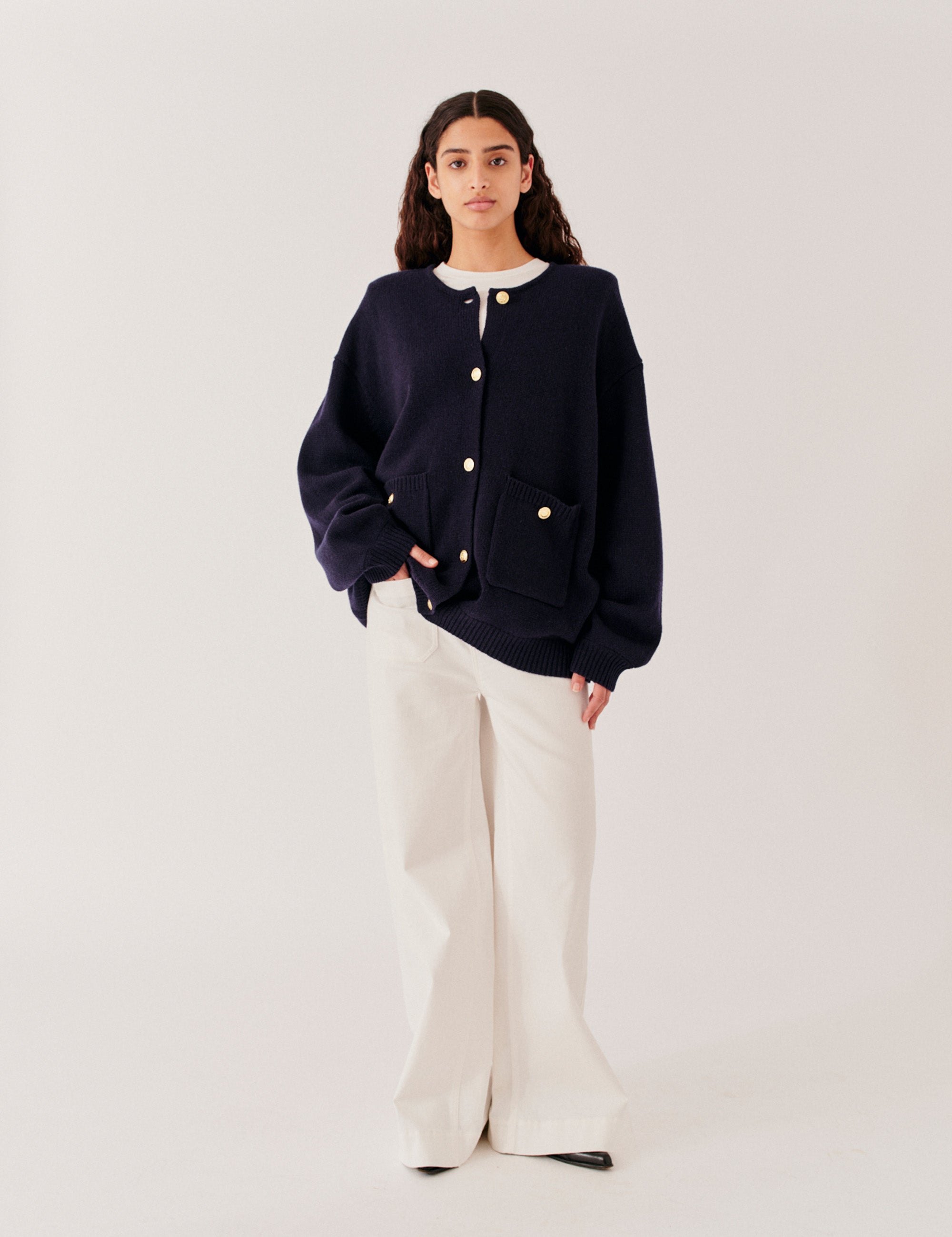 Carmen Button Bomber Midnight Blue