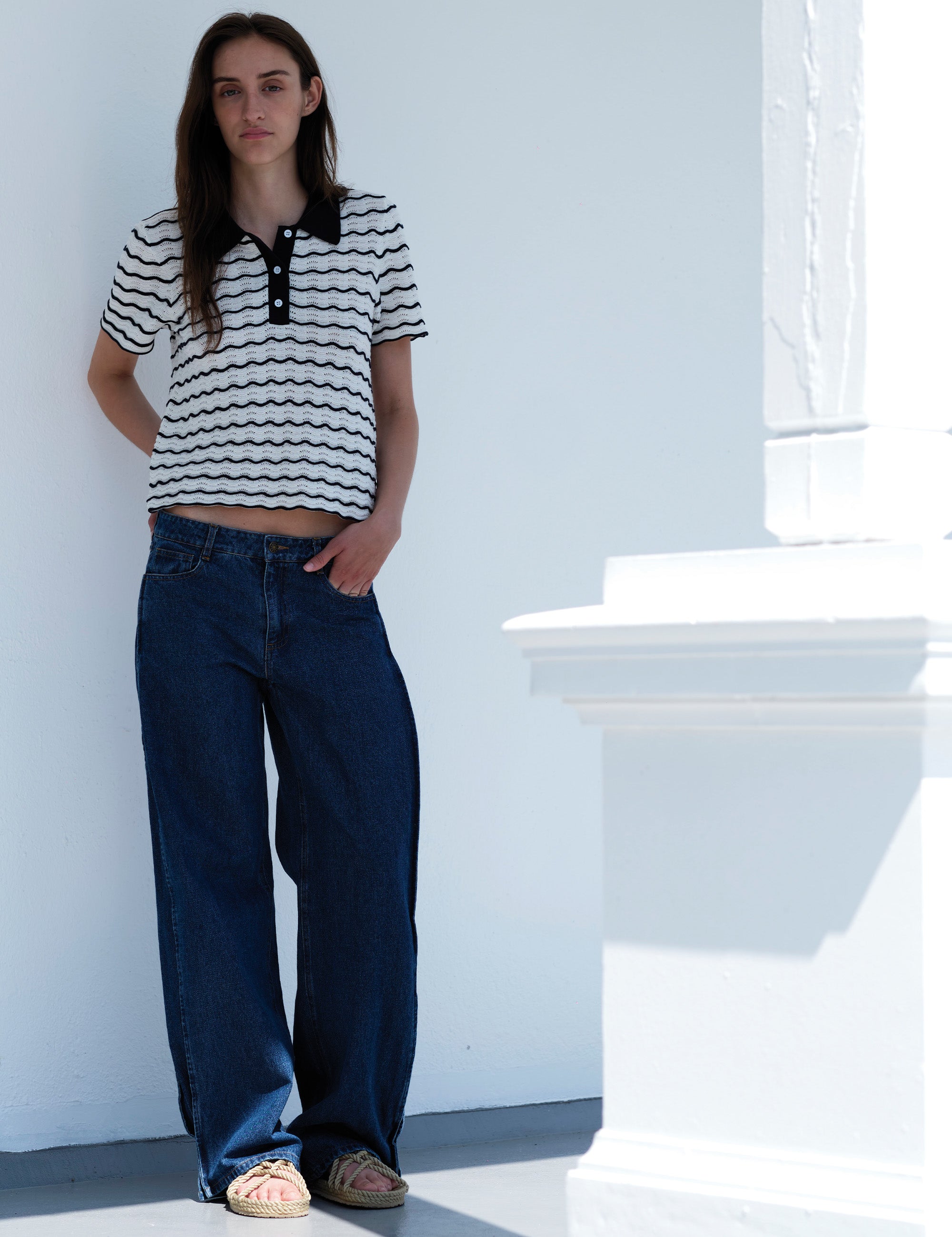 Taliana Wave Polo Cream/navy stripe