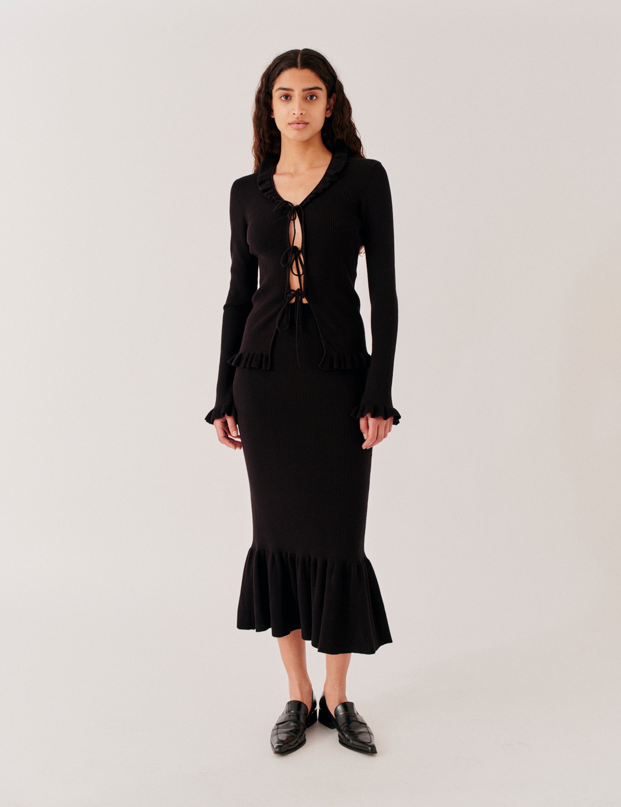 Taliana Rib Flare Skirt Black