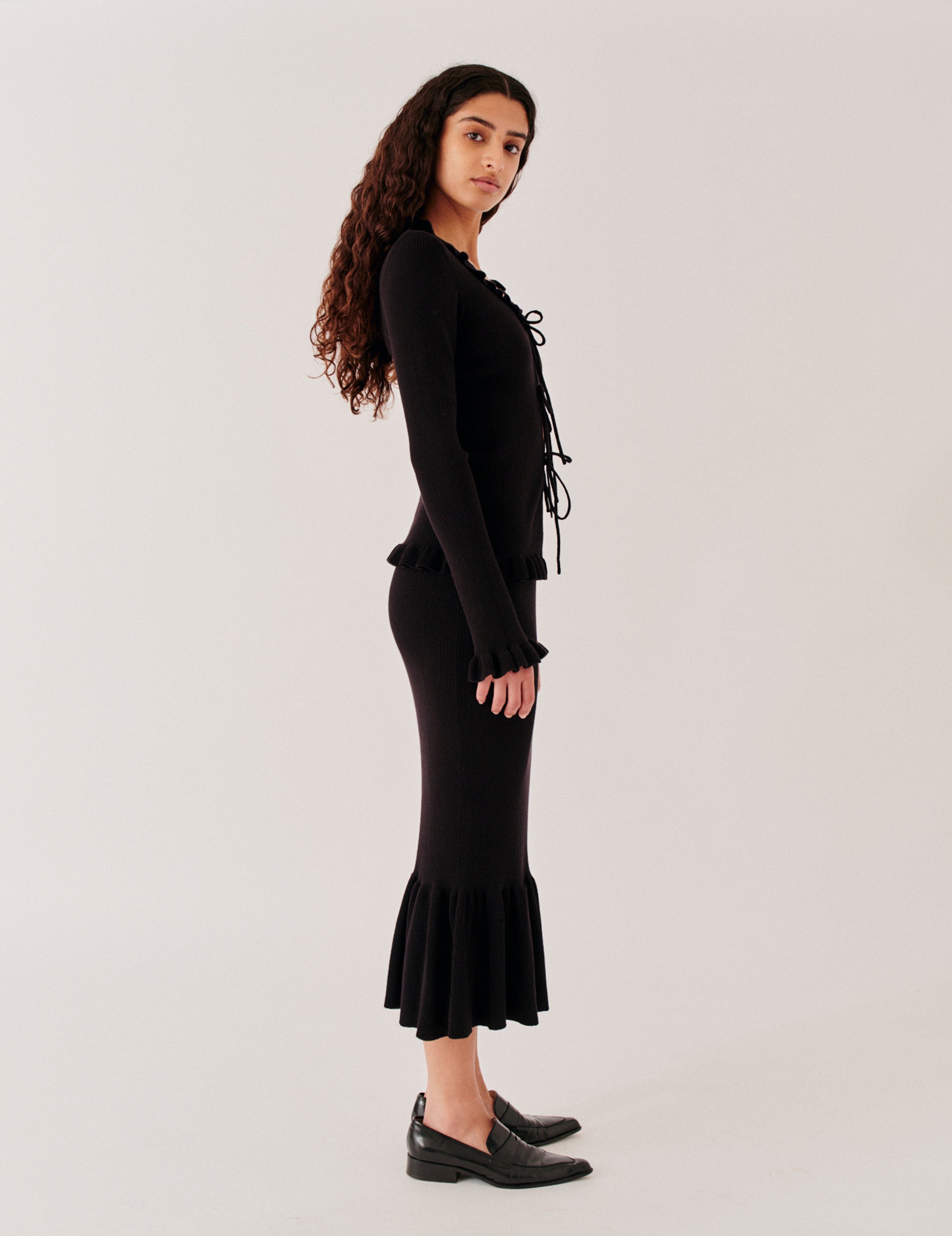 Taliana Rib Flare Blouse Black