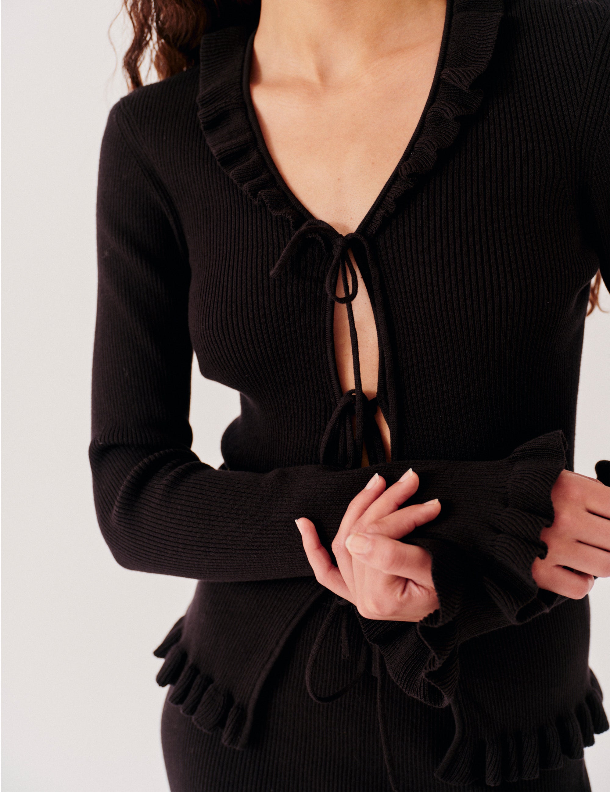 Taliana Rib Flare Blouse Black