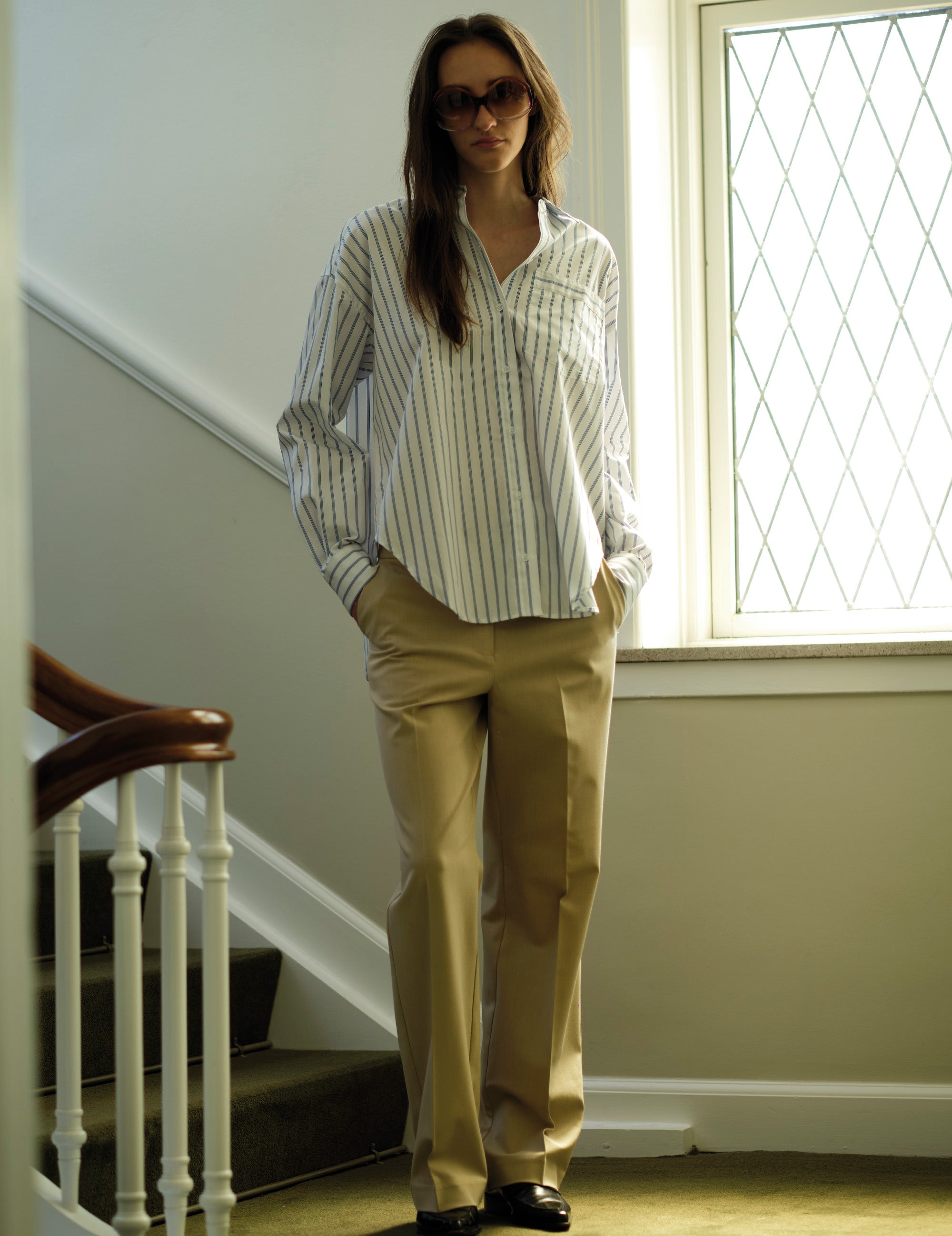 Mattia Oversized Shirt White/blue stripe