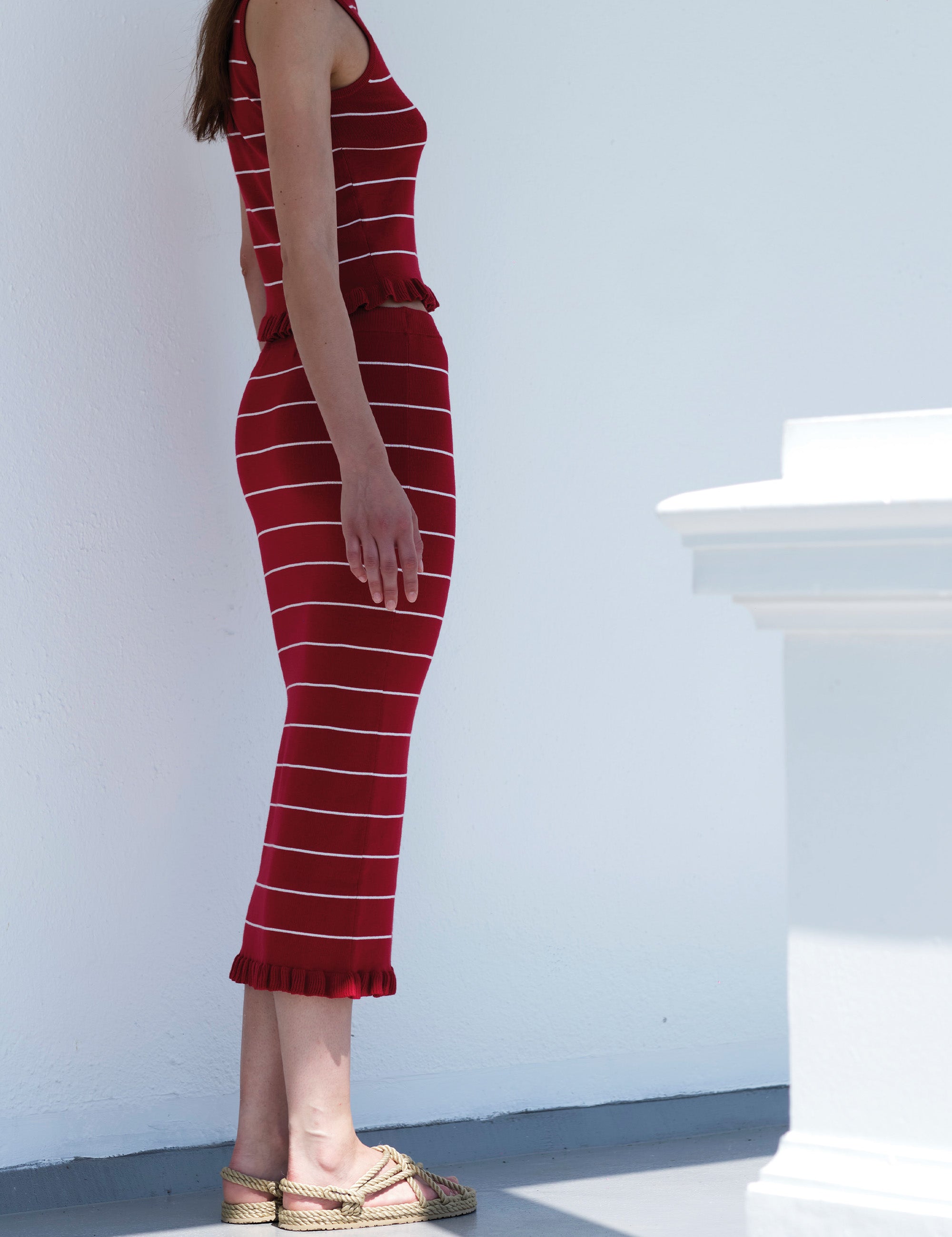 Taliana Rib Stripe Skirt Red/cream stripe