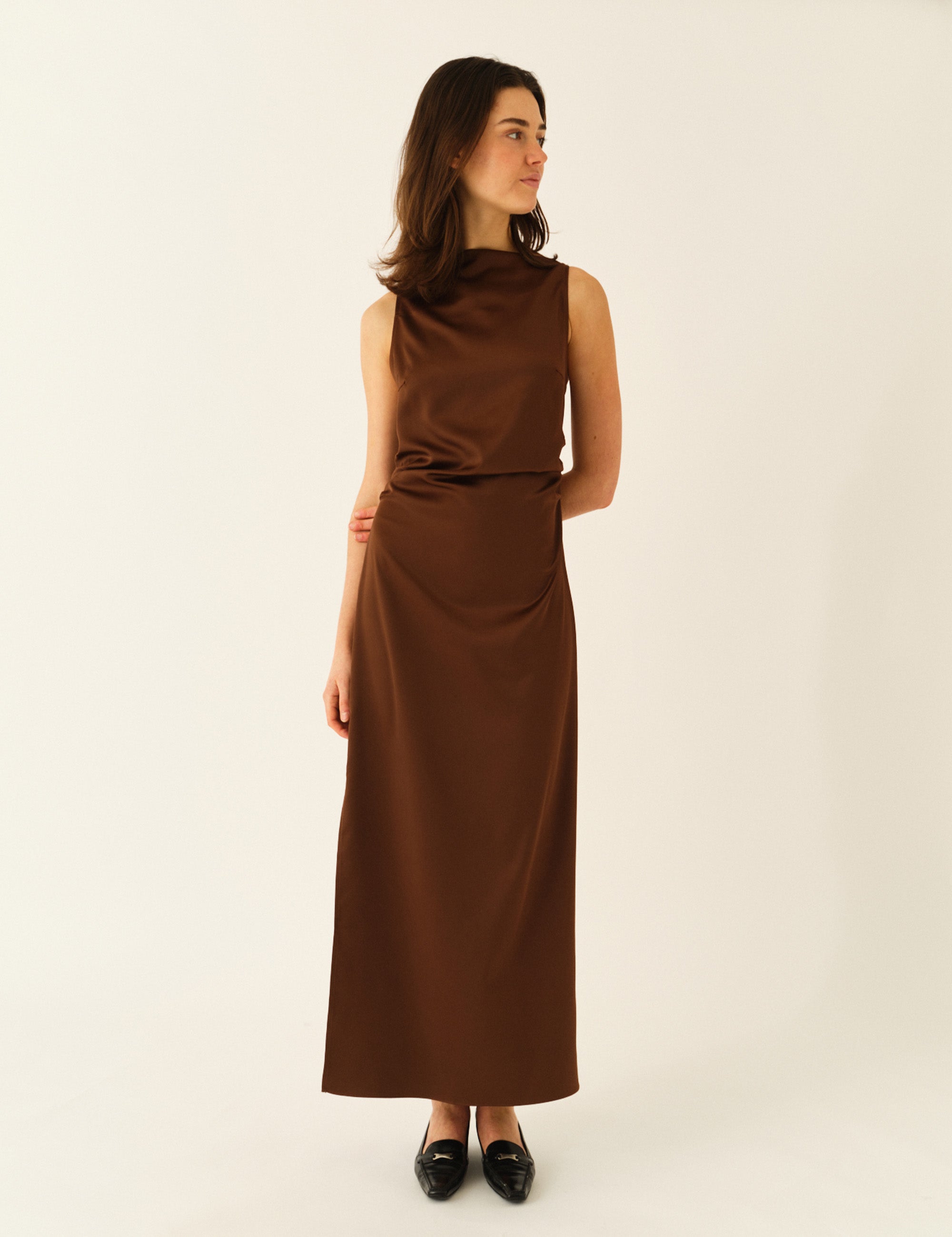 Sandy Drape Dress Chocolate