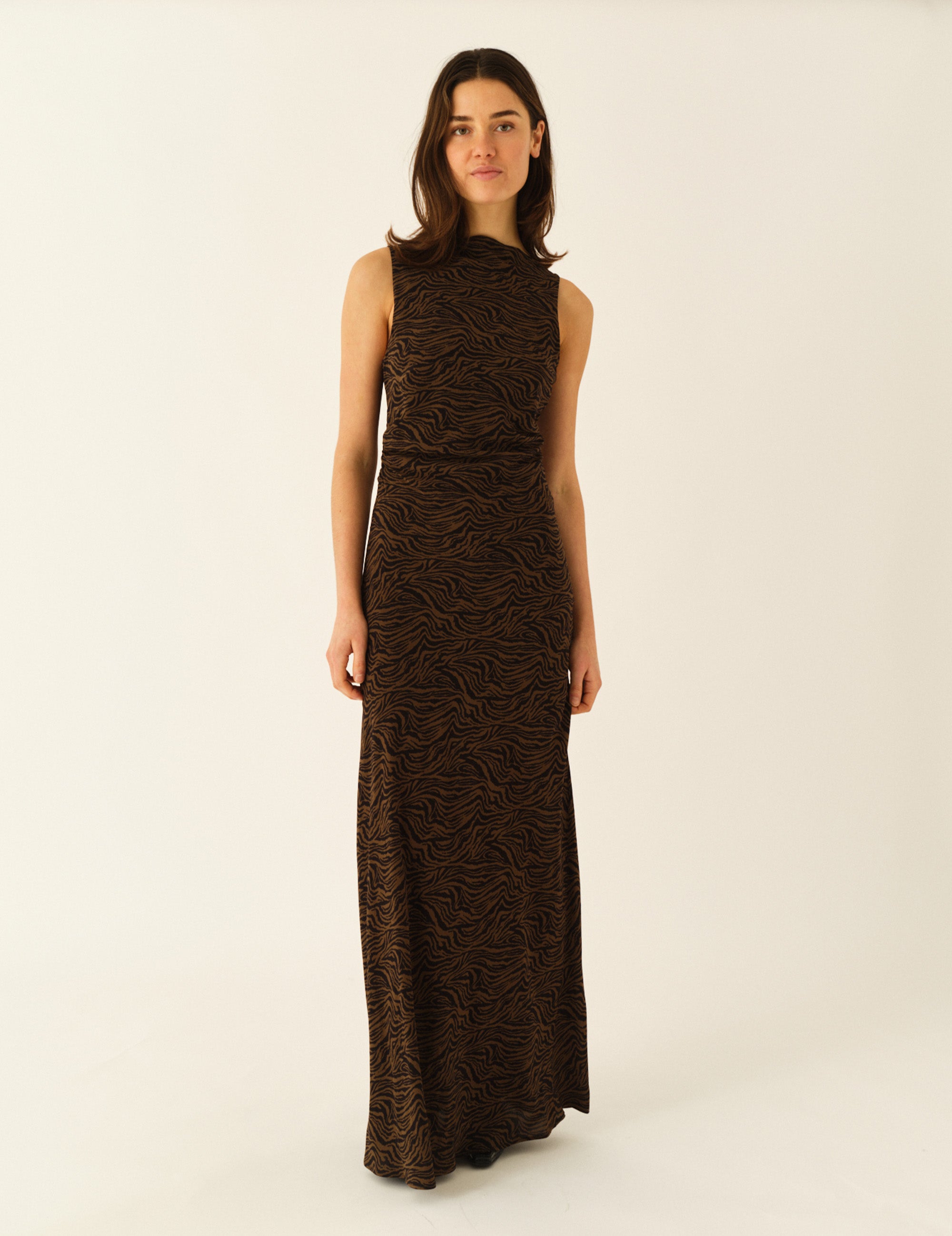 Julietta Drape Dress Brown/Black Zebra