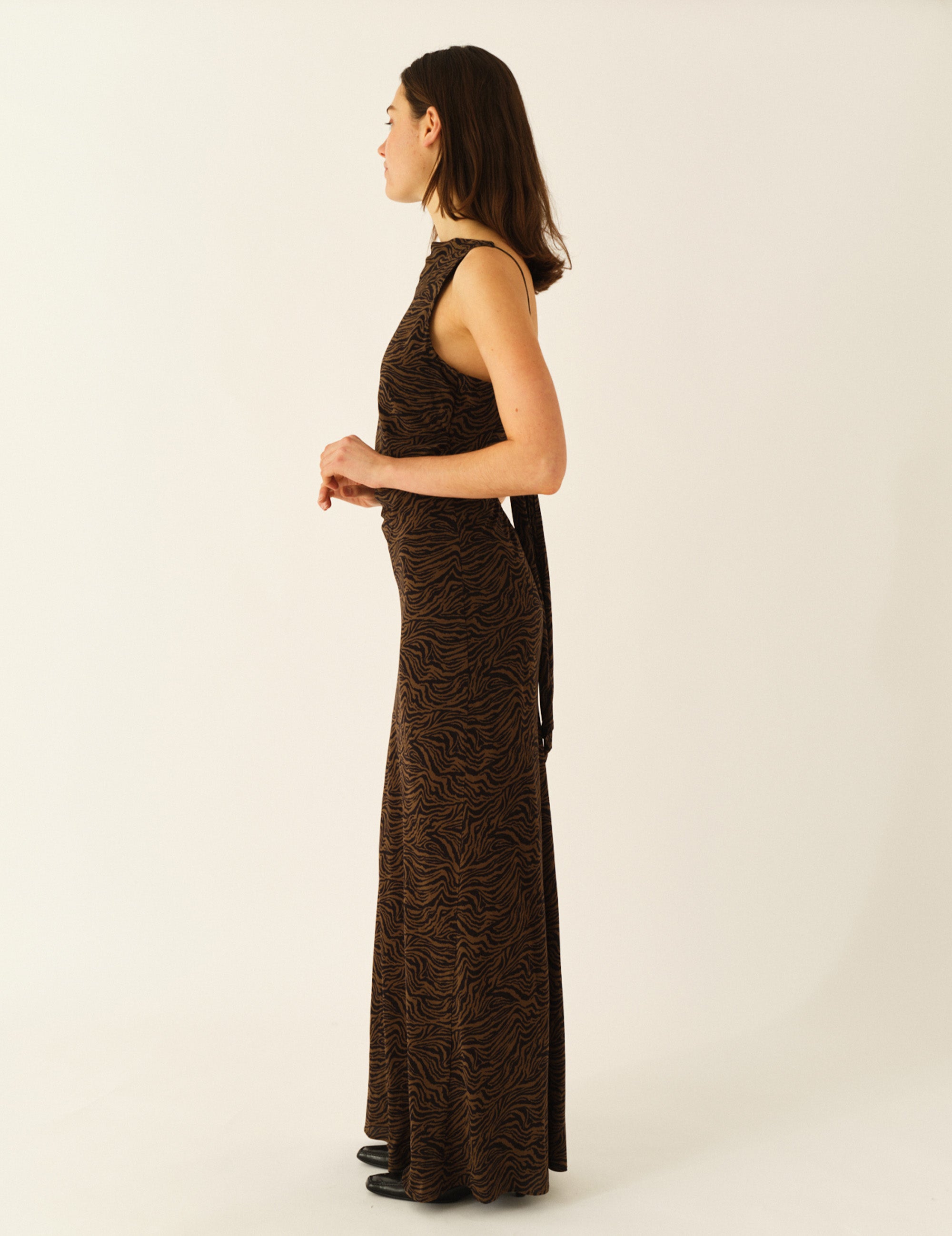 Julietta Drape Dress Brown/Black Zebra
