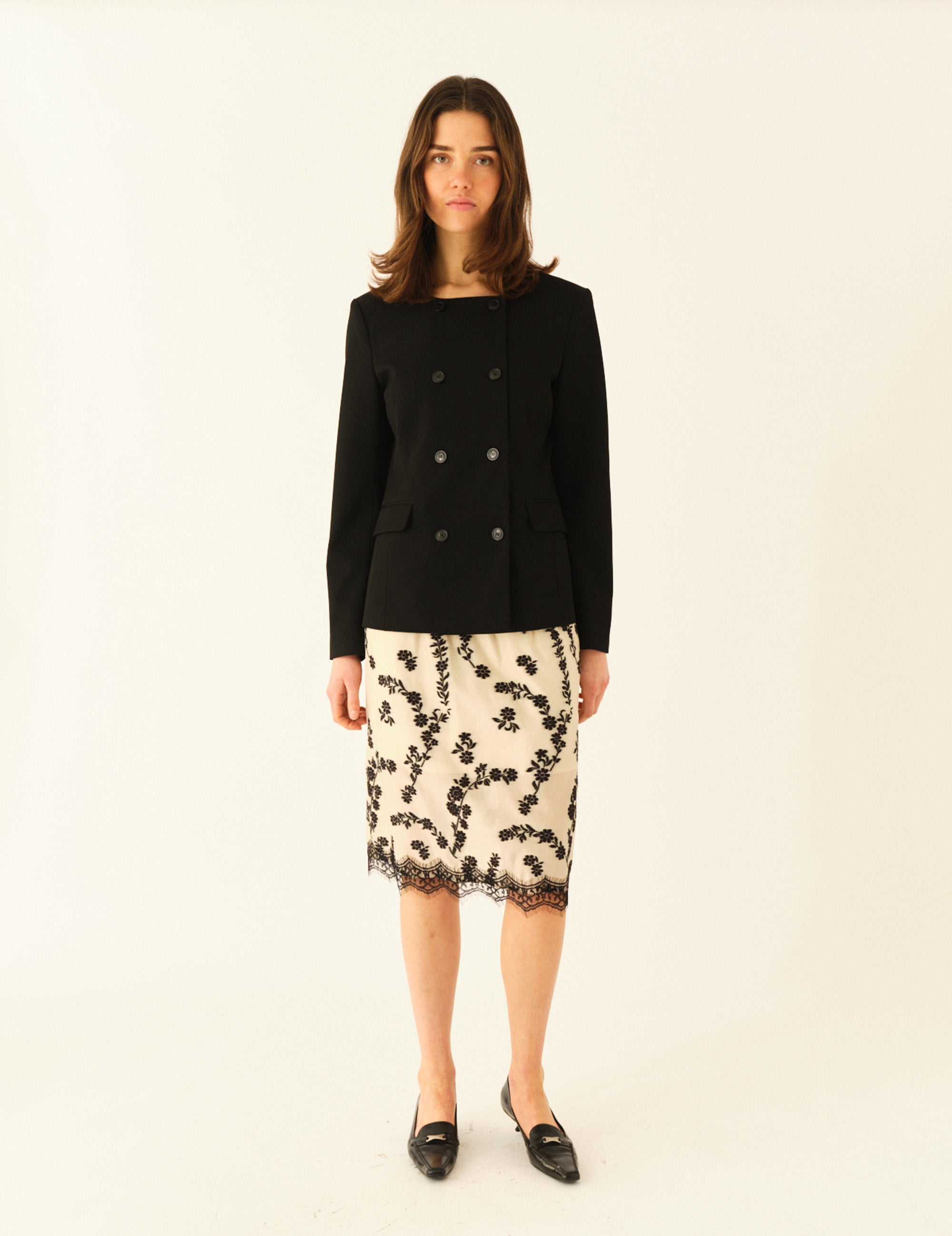 Nat Slip Skirt Ecru/Black Floral Jaquard