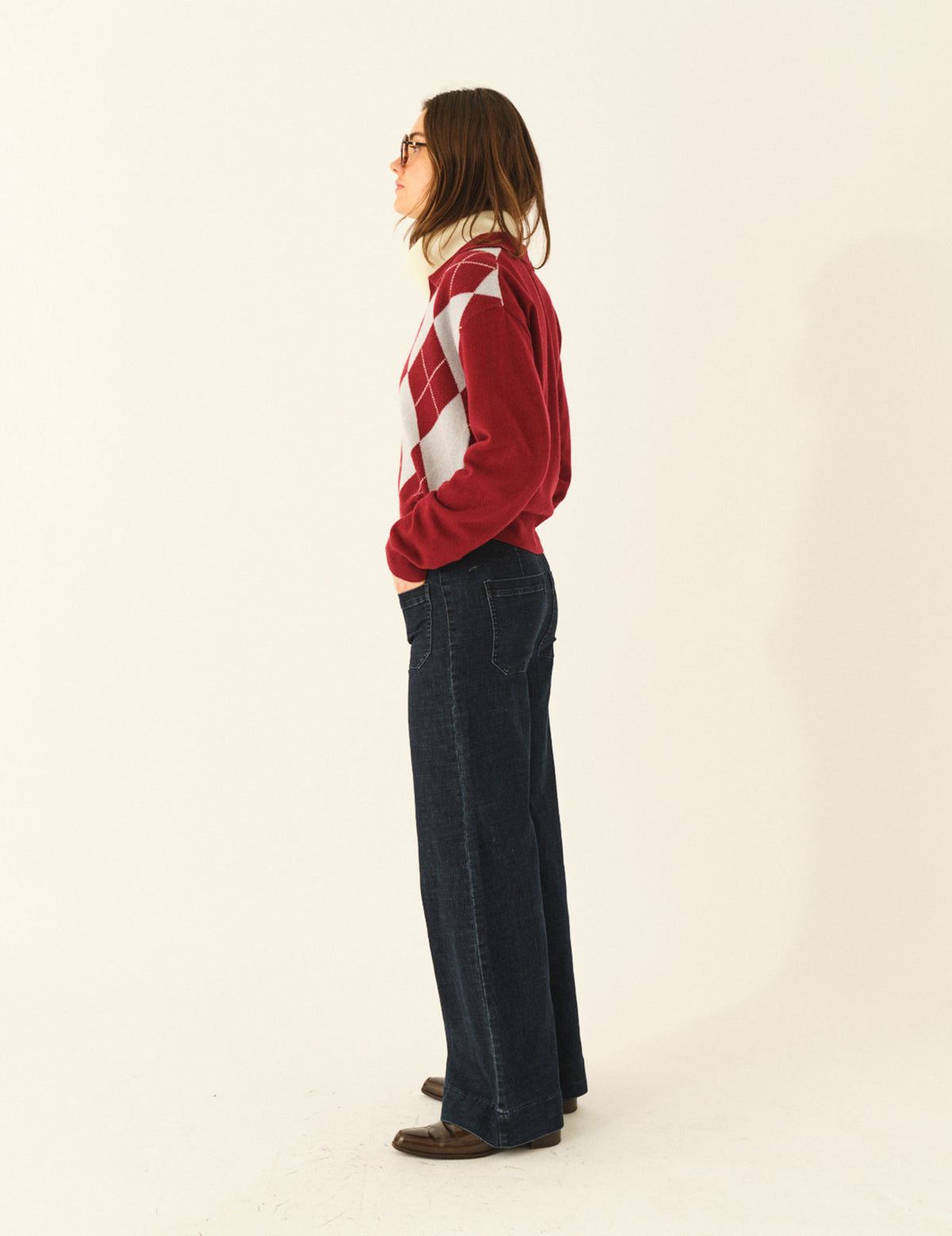 Denise Argyle Polo Burgundy/light blue/cream