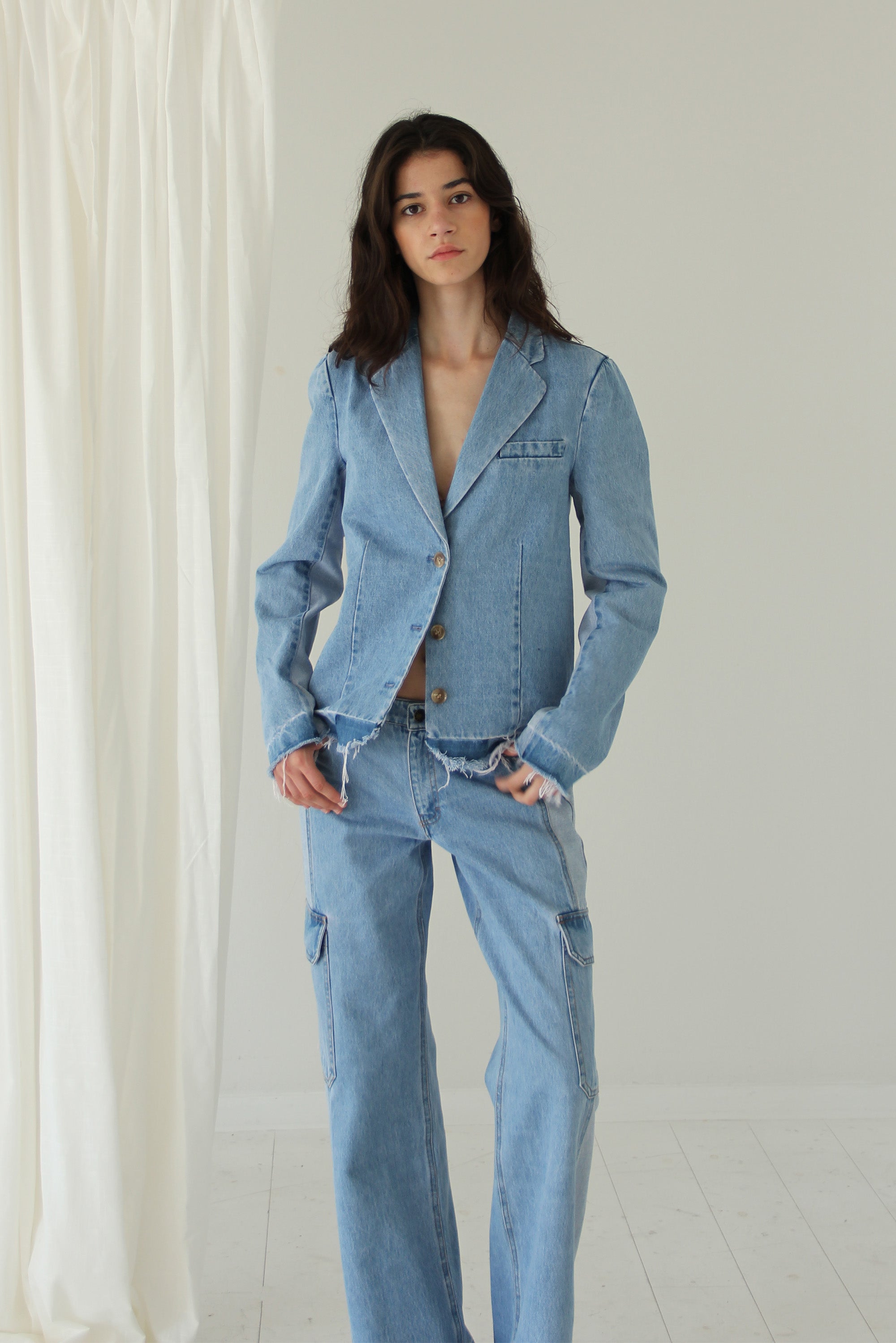 Miles Contrast Blazer Medium Denim