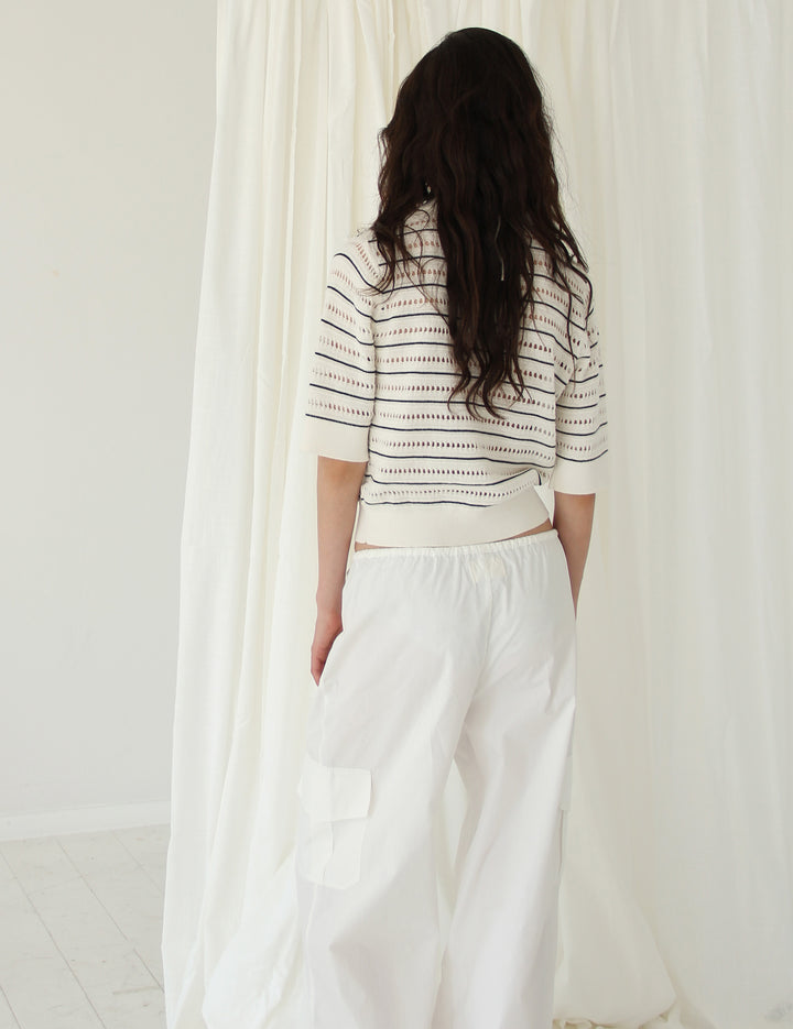 Taliana Stripe Polo Tee Cream Black Stripes XS / Cream Black Stripes