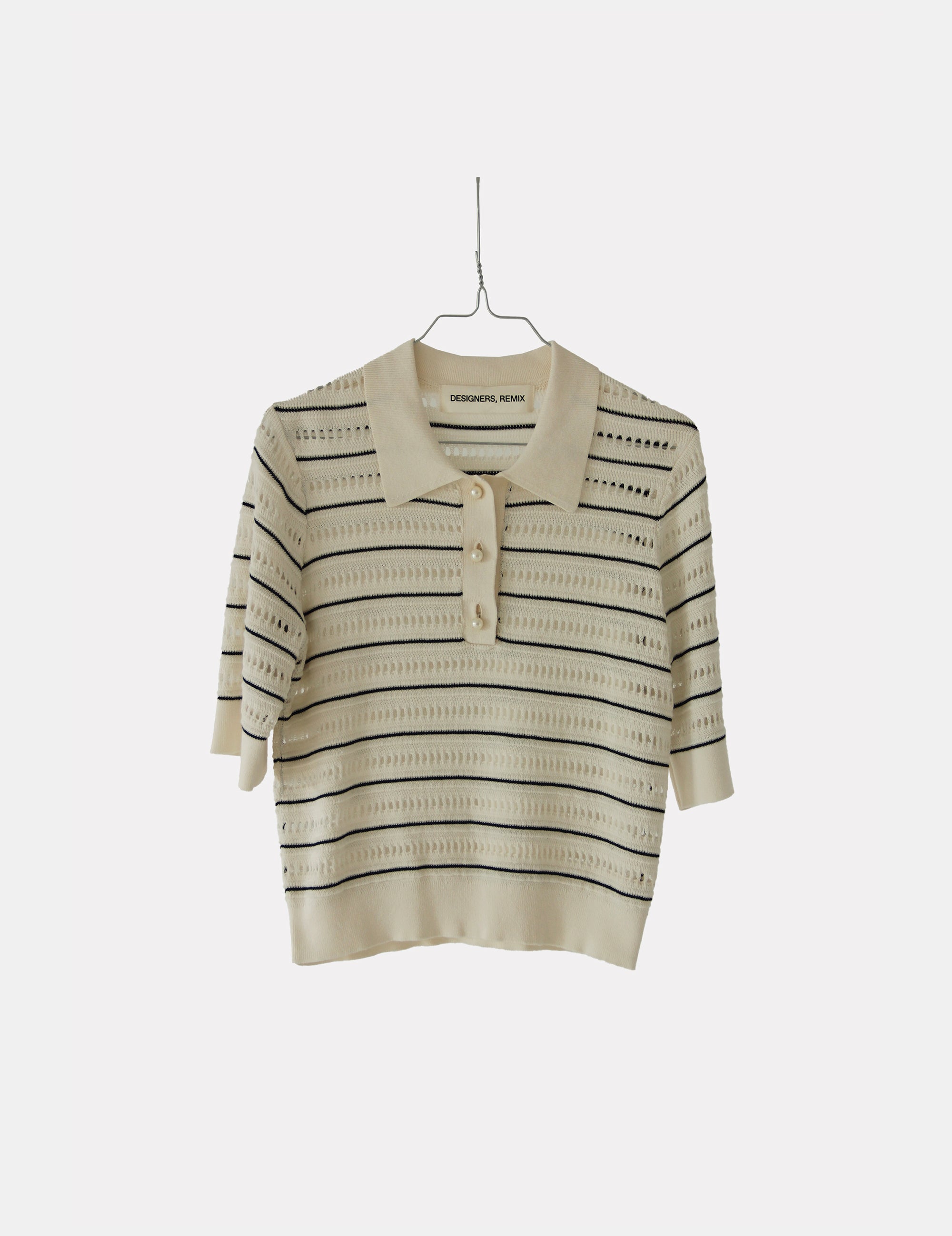 Taliana Stripe Polo Tee Cream Black Stripes XS / Cream Black Stripes