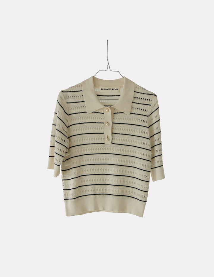 Taliana Stripe Polo Tee Cream Black Stripes XS / Cream Black Stripes