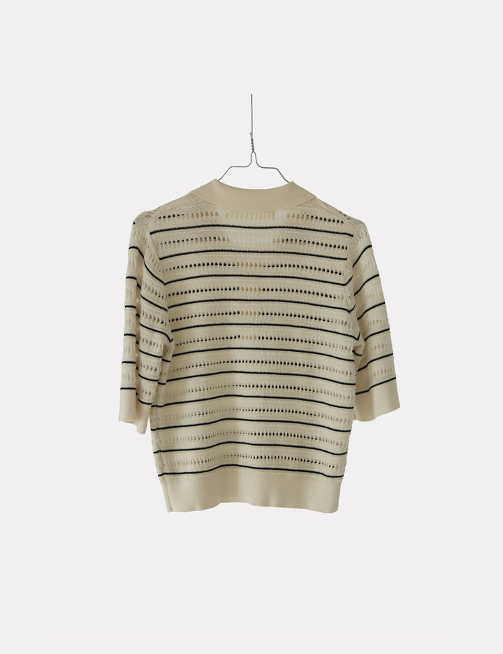 Taliana Stripe Polo Tee Cream Black Stripes XS / Cream Black Stripes