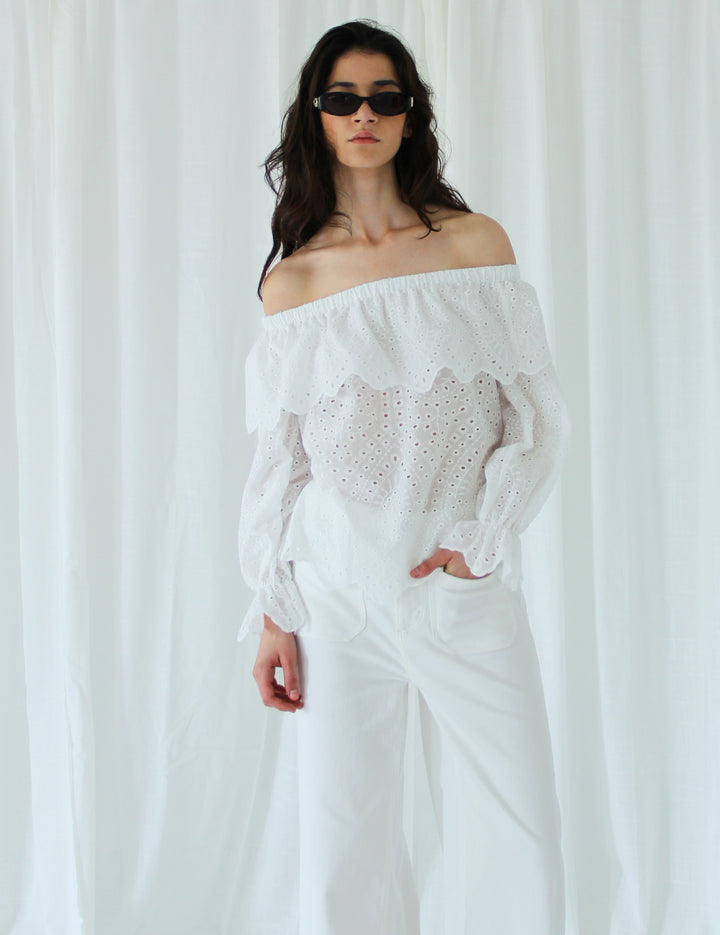 Luna Off-Shoulder Blouse Cream 34 / Cream