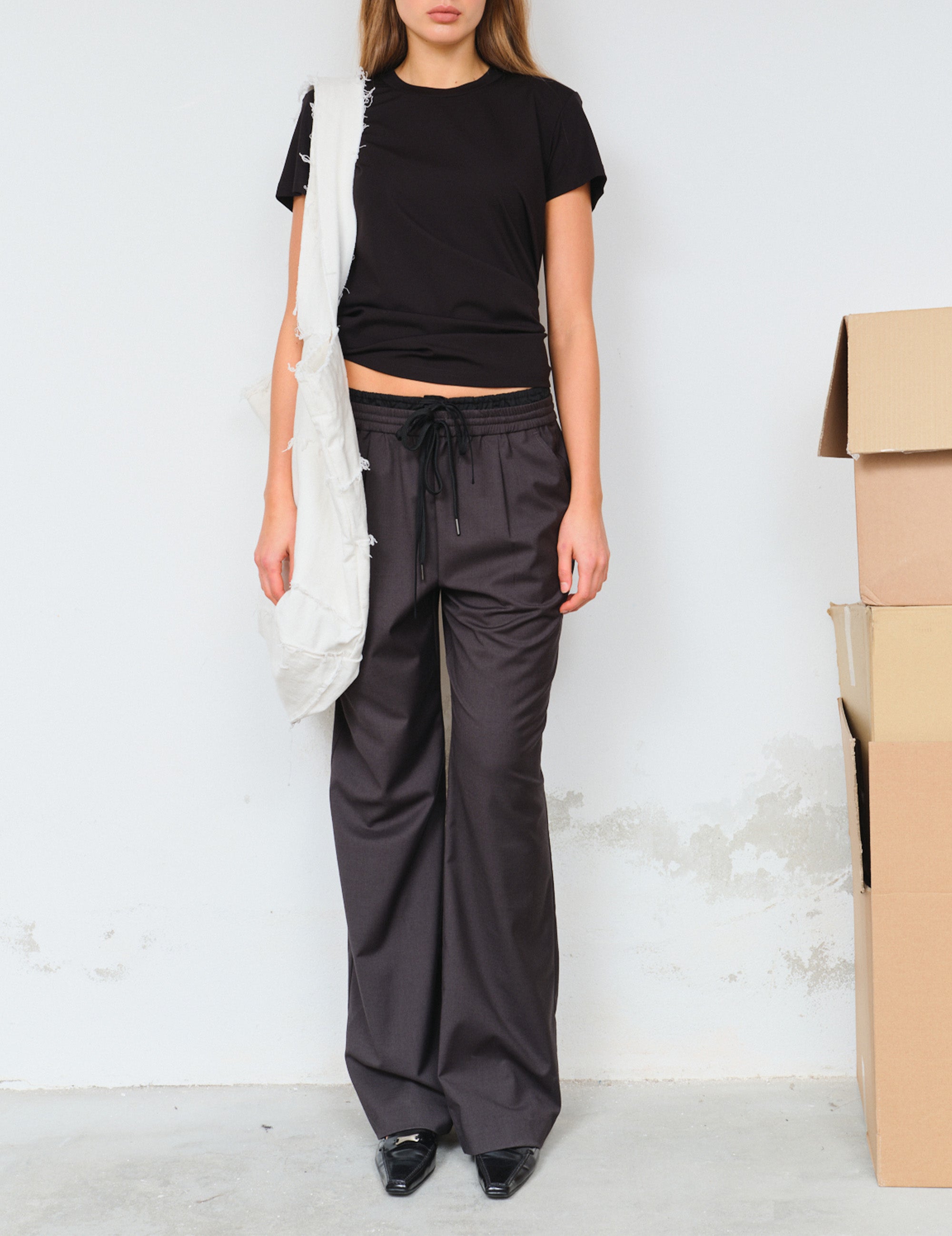 Steven Drawstring Contrast Pants Dark Grey Melange 34 / Dark Grey Melange