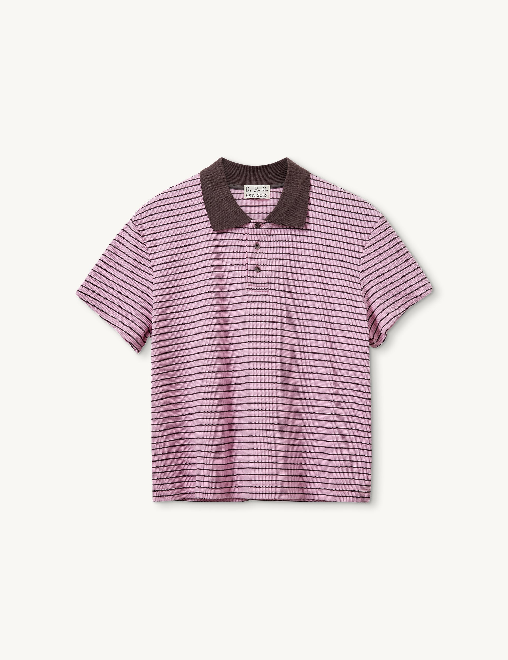 Emma Polo Tee Pastel Pink/Brown Stripes
