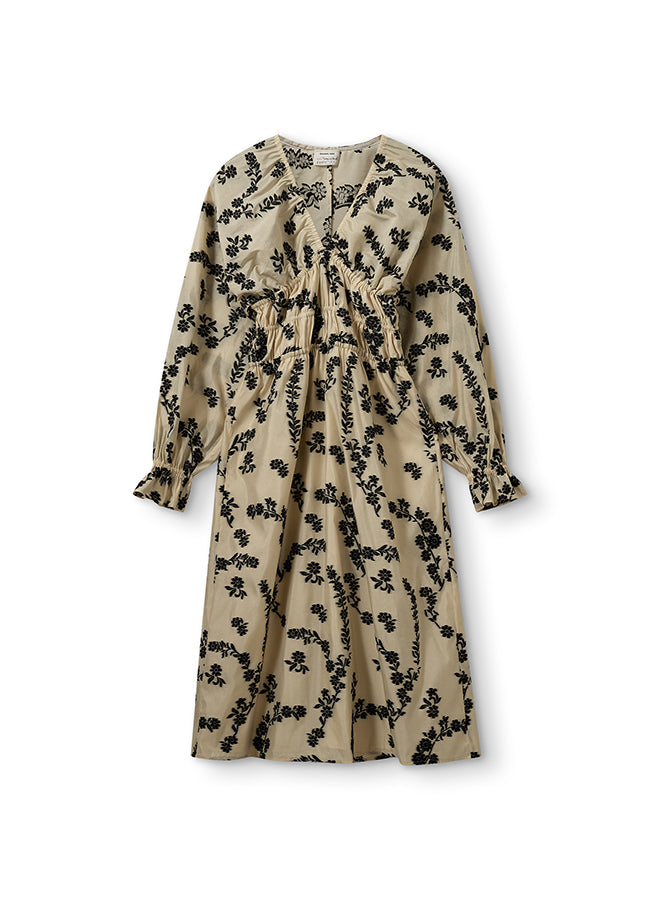 Nat Dress Ecru/Black Floral Jaquard