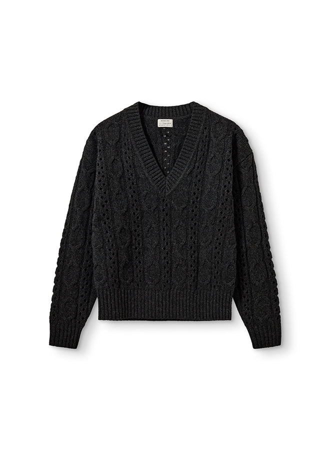 Daze Cable V-Neck Dark Grey Melange