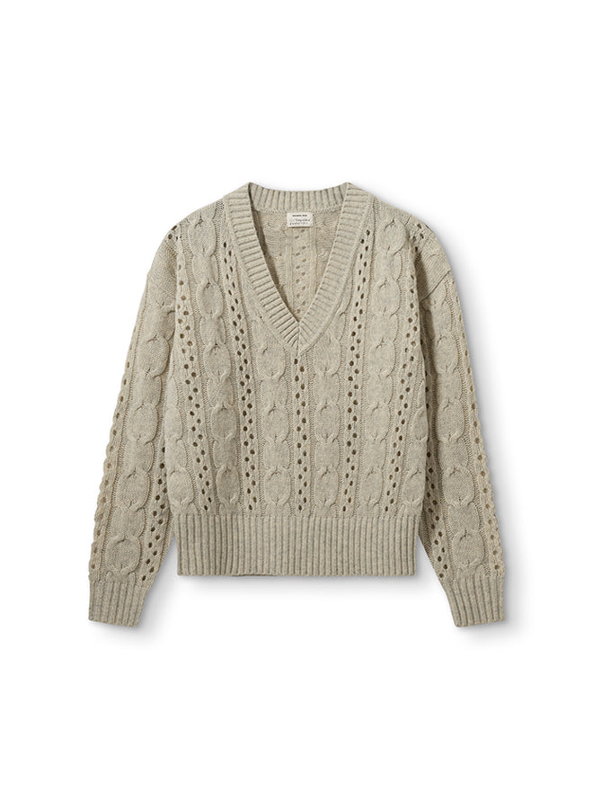 Daze Cable V-Neck Oatmeal